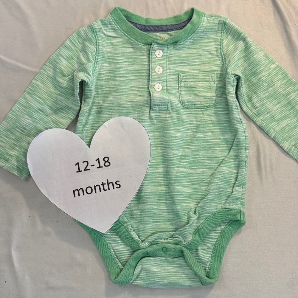 GAP - Green Long Sleeve Baby Henley Onesie Top/Bodysuit